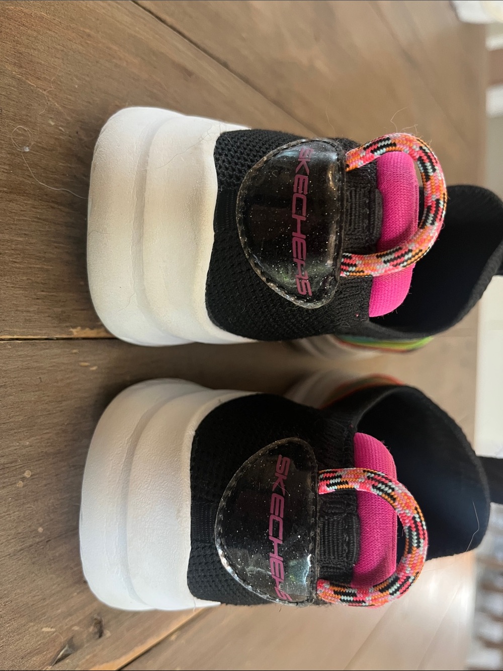 Skechers Kids Black Slip-On Sneakers with Rainbow Straps & Pink Lining - Picture 2 of 6